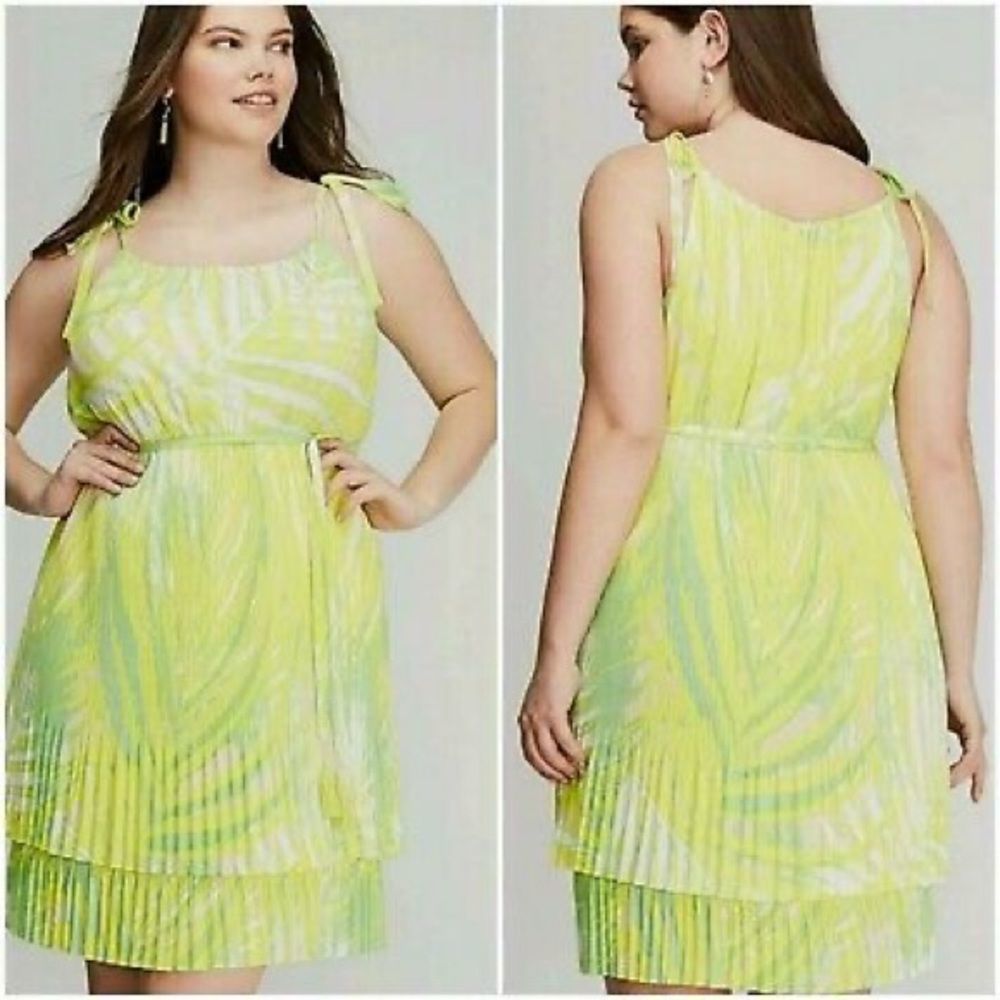 Lane Bryant Sleeveless Tie Waist Pleated Trapeze dress 14/16 Miami-inspired